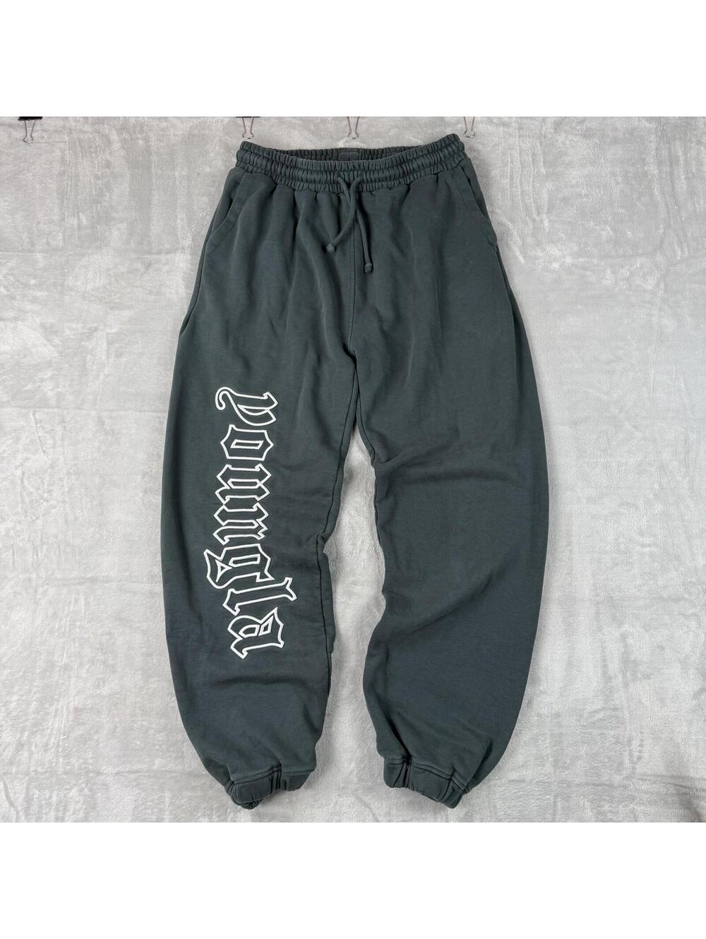 YoungLA Gothic Logo Sweatpants Green Oversized Joggers SzL Fleece Y2K Streetwear